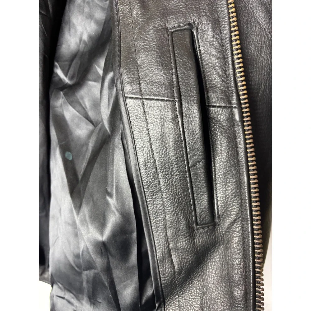 Mens‎ Black Genuine Leather Motorcycle Jacket Side Lace Up Biker Size 52 YKK Zip